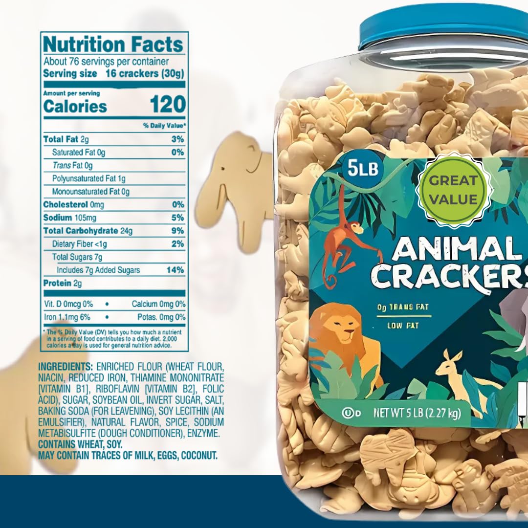 ELI&VAL Animal Crackers 5 lb Bulk Tub | Lightly Sweet Classic Snack for Parties