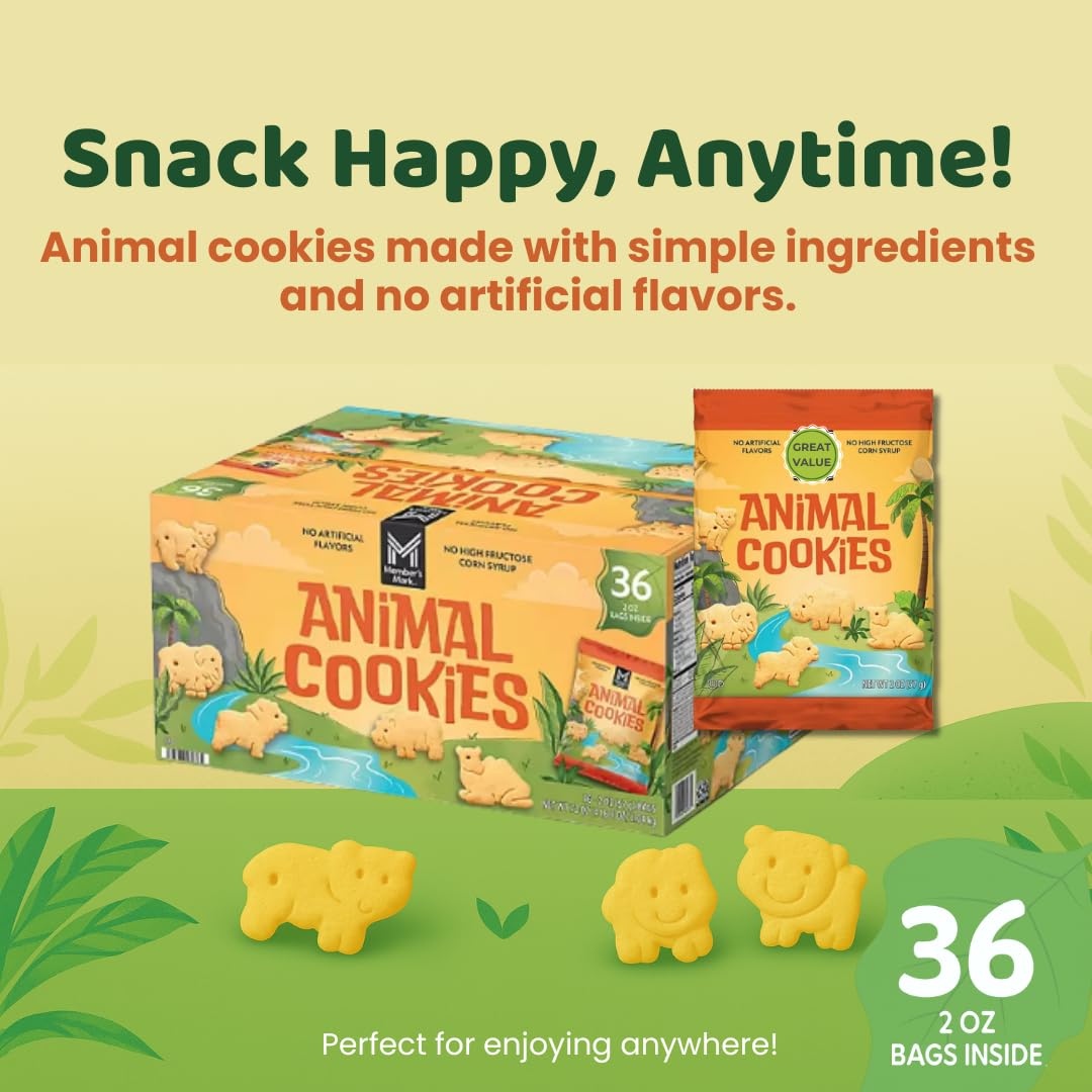 ELI&VAL Classic Animal Crackers – 36 Bulk 2 oz Snack Packs for Lunches & Parties