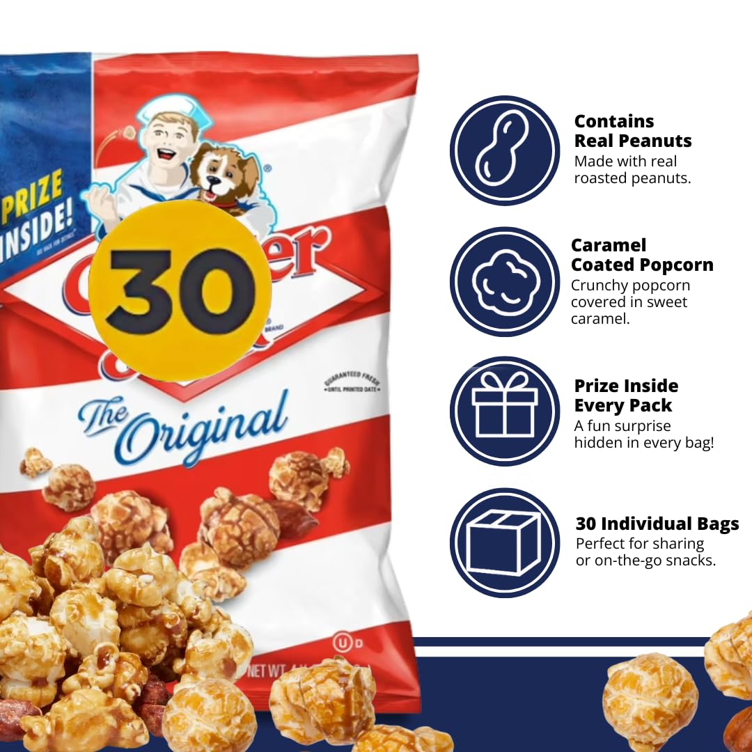 ELI&VAL Sweet and Salty Popcorn - 30-Count Bulk Pack with Caramel Popcorn & Peanuts