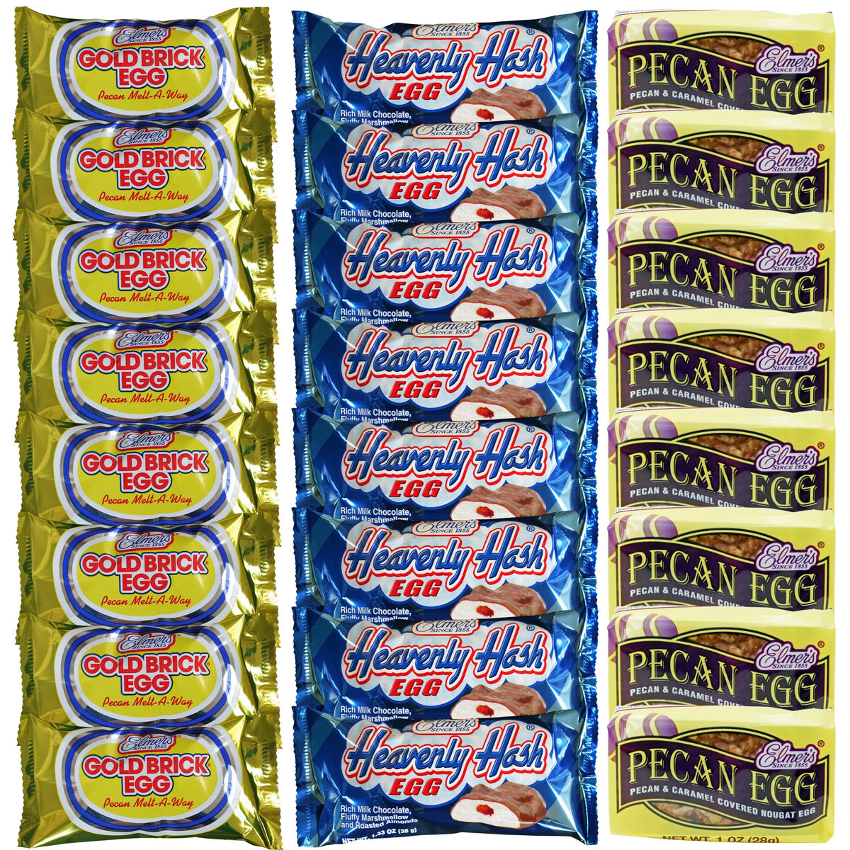 Elmer's Chocolate Heavenly Hash Eggs, Gold Bricks Eggs & Pecan Eggs (8 each) – 24-Count Gift Set