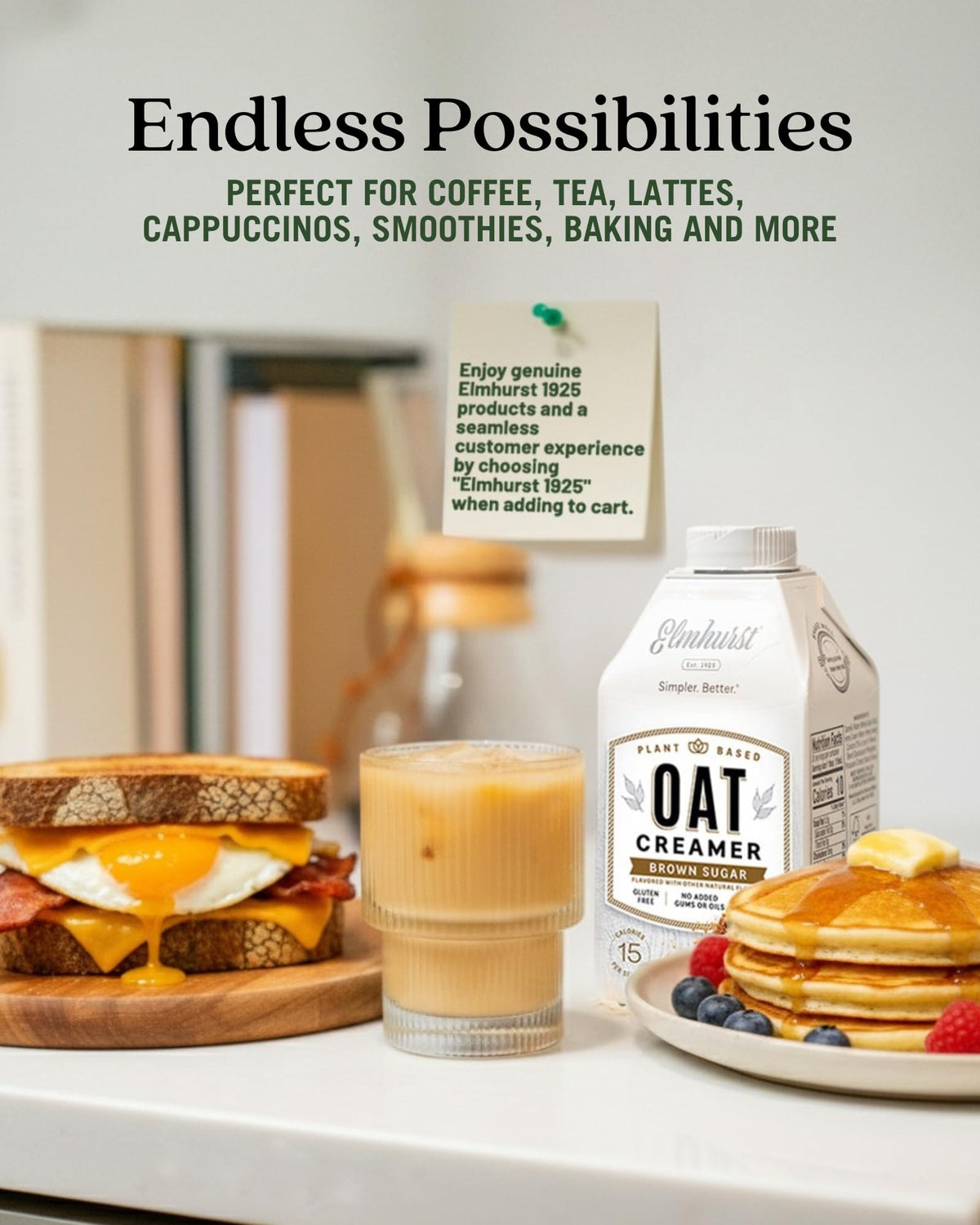Elmhurst 1925 Brown Sugar Oat Creamer - Dairy-Free, Low Sugar, Shelf-Stable (Pack of 6)