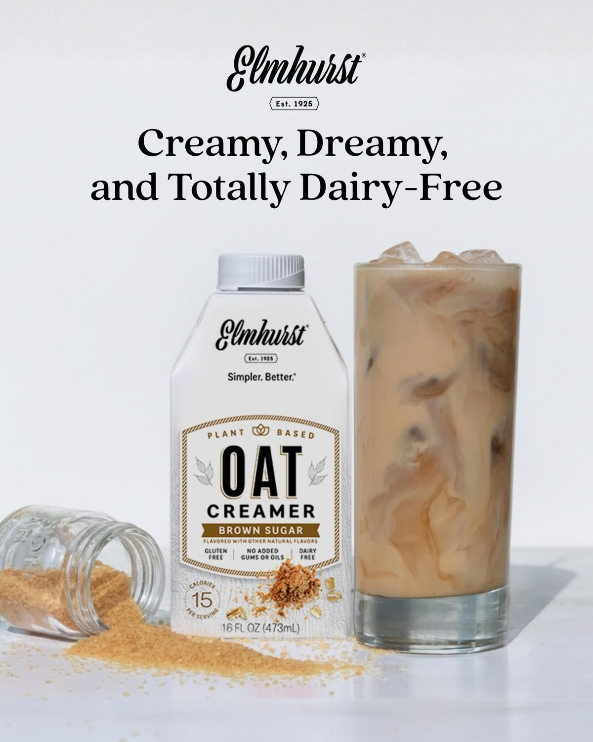 Elmhurst 1925 Brown Sugar Oat Creamer - Dairy-Free, Low Sugar, Shelf-Stable (Pack of 6)
