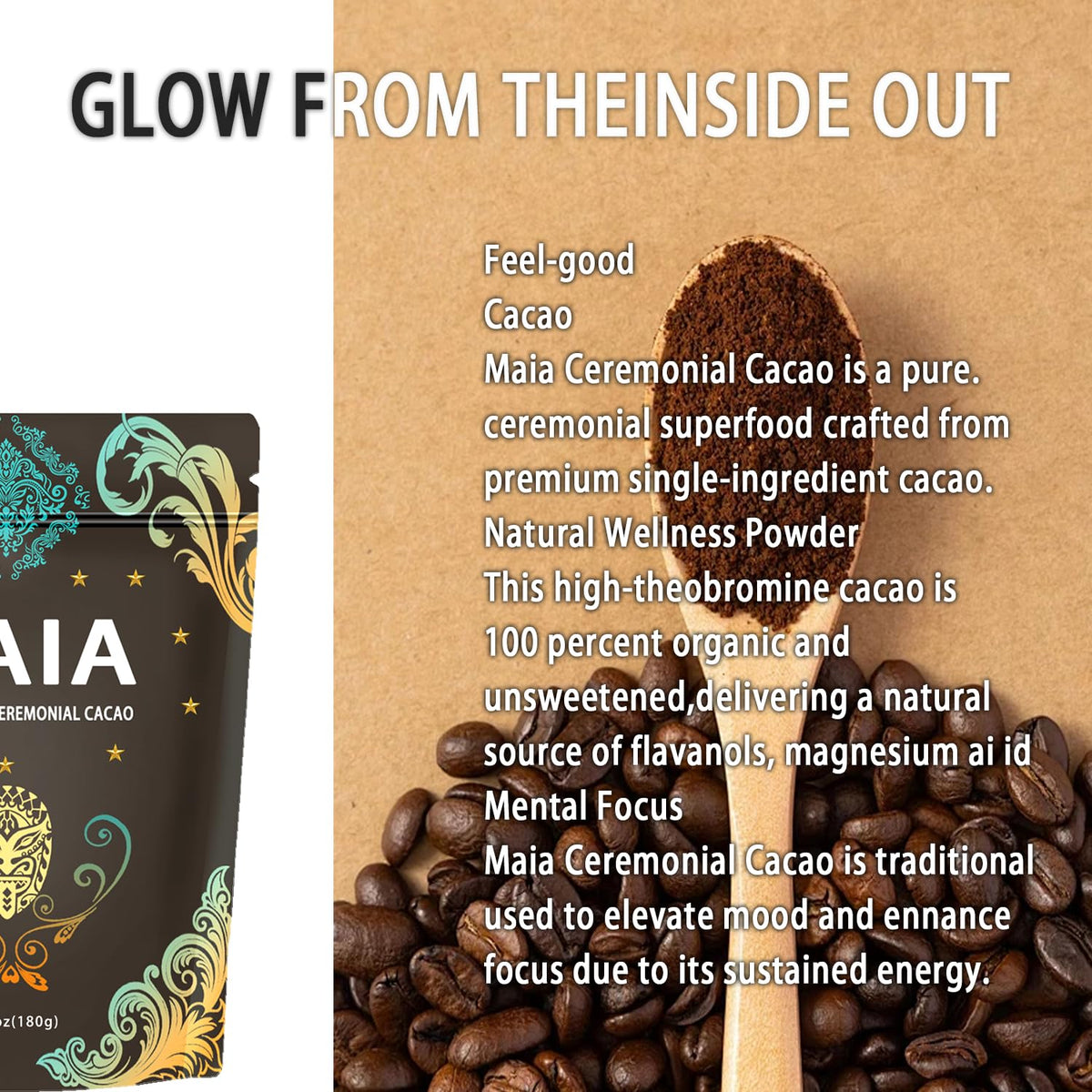 Elunara Maia Ceremonial Cacao Powder — 100% Pure, Zero Sugar, 180g
