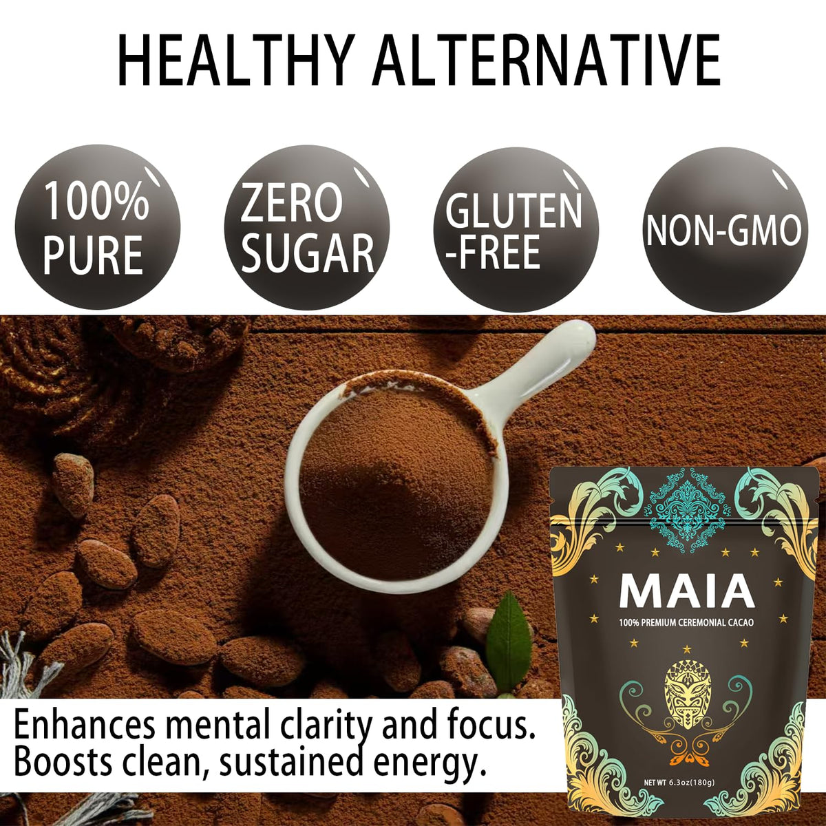 Elunara Maia Ceremonial Cacao Powder — 100% Pure, Zero Sugar, 180g