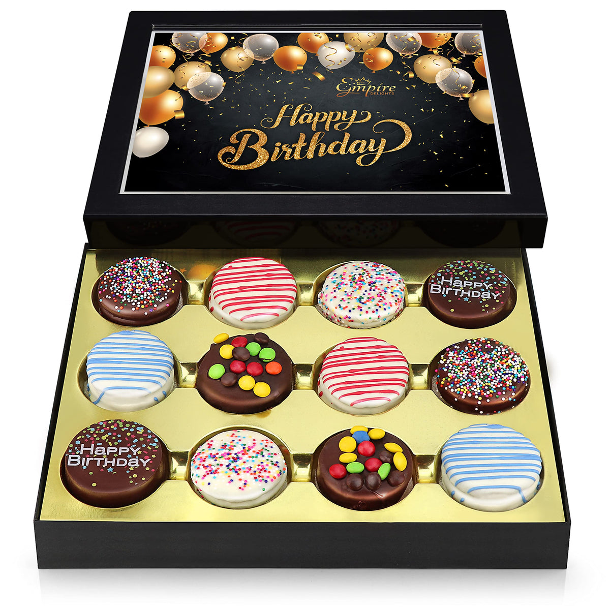 Empire Delights Birthday Cookies Gift Basket – Gourmet Chocolate Cookies, 12 Count Gift Box