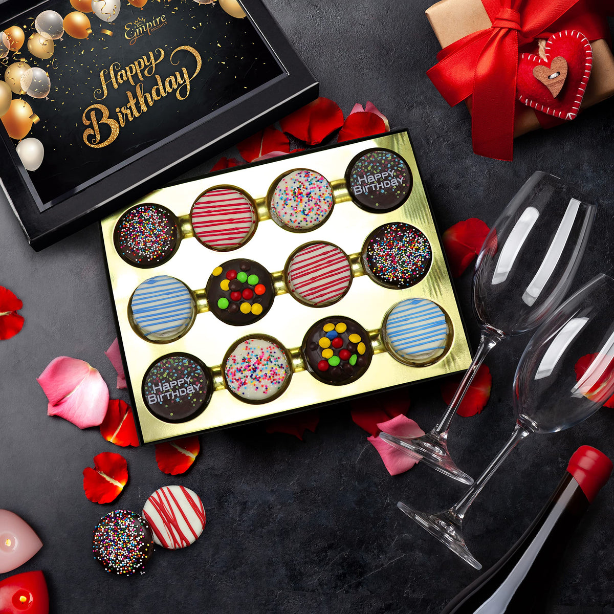 Empire Delights Birthday Cookies Gift Basket – Gourmet Chocolate Cookies, 12 Count Gift Box