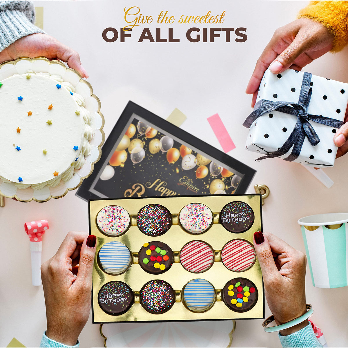 Empire Delights Birthday Cookies Gift Basket – Gourmet Chocolate Cookies, 12 Count Gift Box