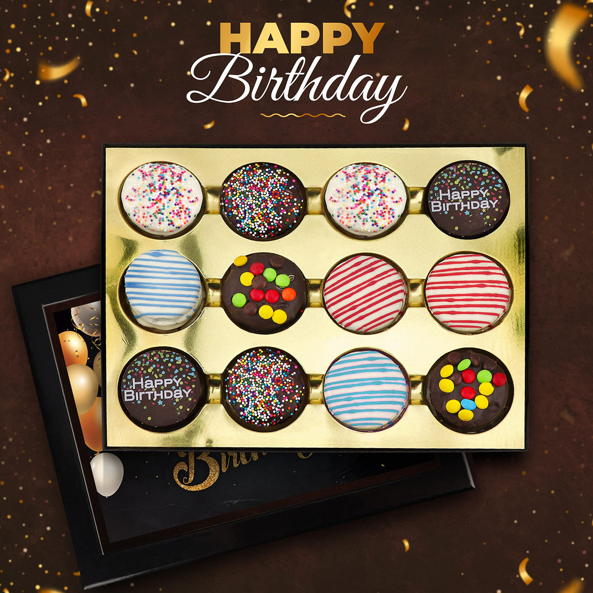 Empire Delights Birthday Cookies Gift Basket – Gourmet Chocolate Cookies, 12 Count Gift Box