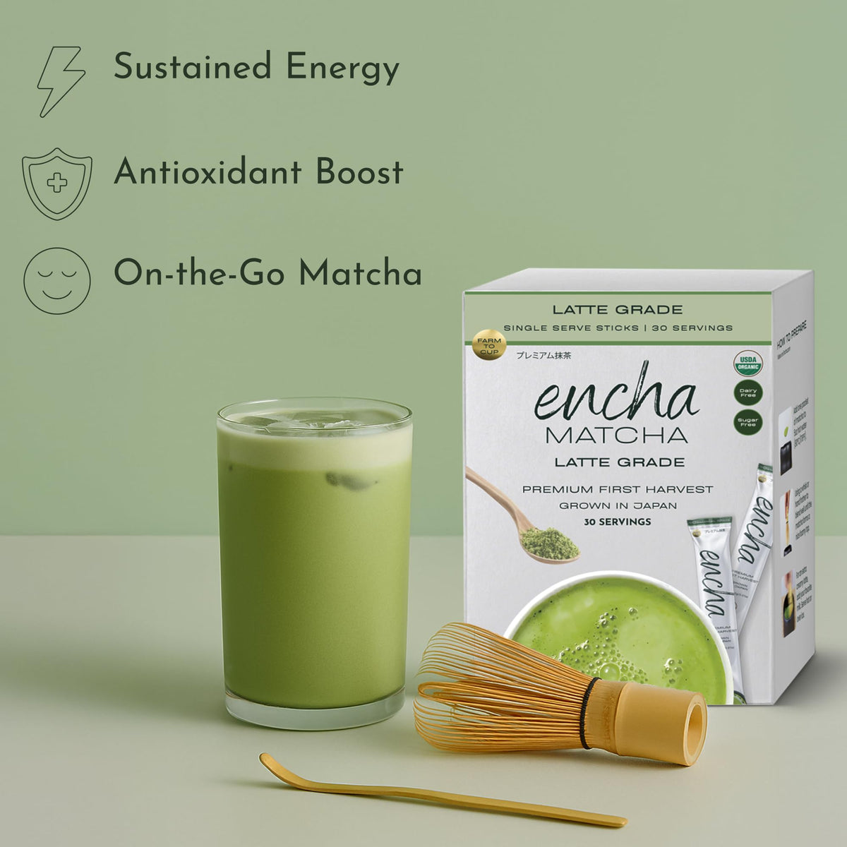 Encha Matcha Latte Grade Powder — Organic First Harvest from Uji, Japan | 30 Sachets
