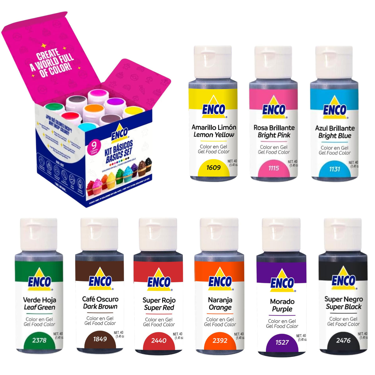 ENCO 9 Basic Color Gel Set – 9 x 40 g, Vegan, Color Mixing Guide Included