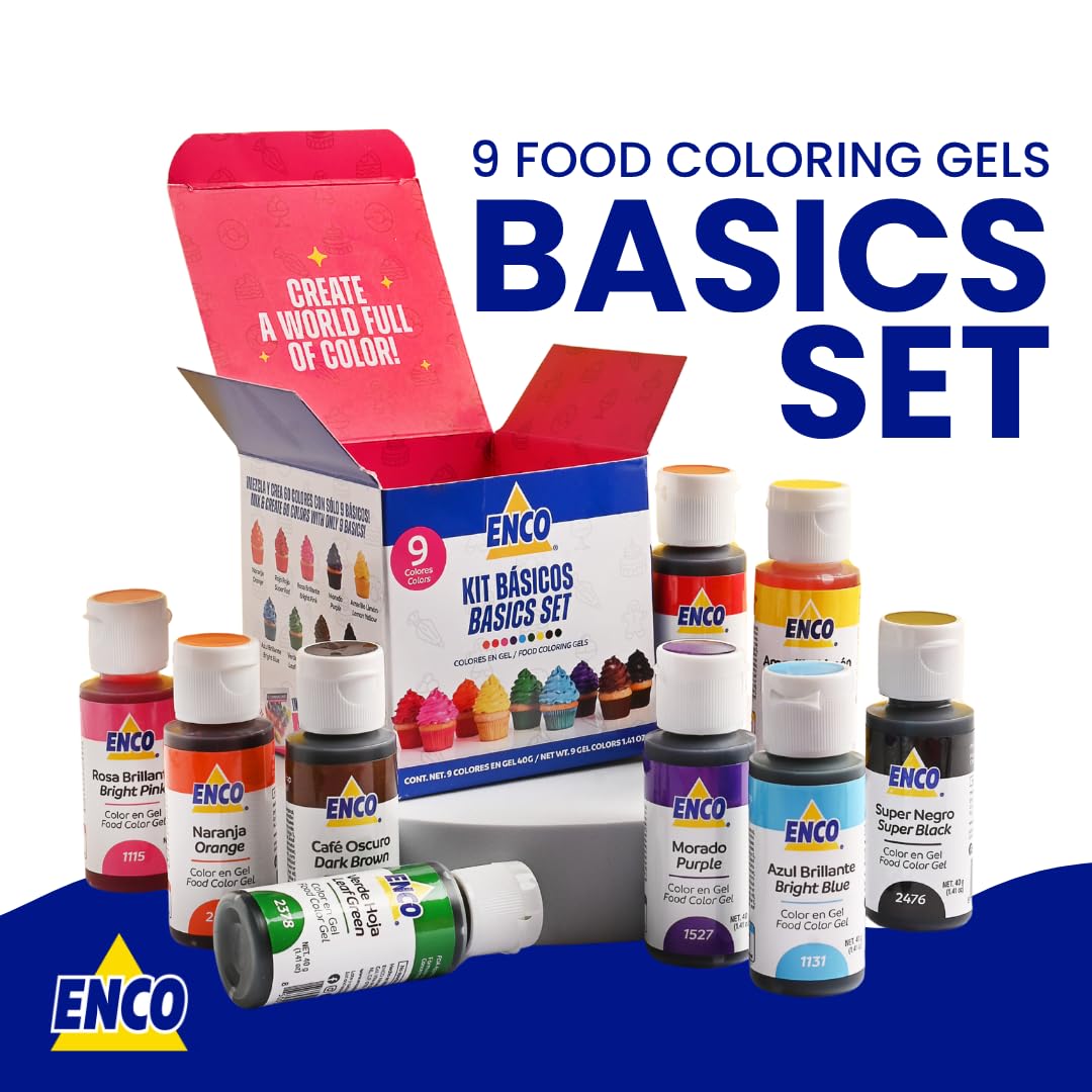 ENCO 9 Basic Color Gel Set – 9 x 40 g, Vegan, Color Mixing Guide Included