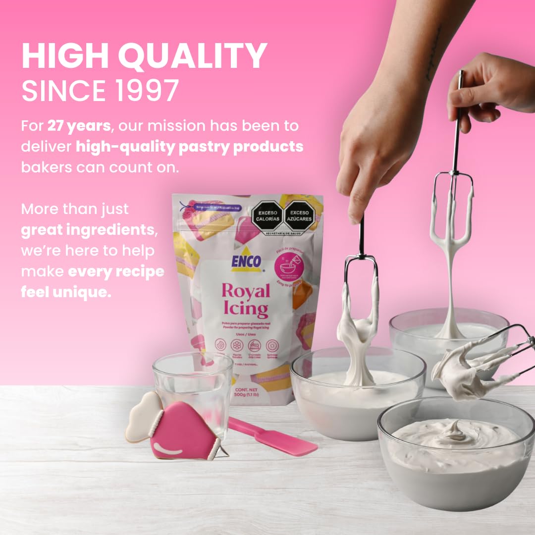 ENCO White Royal Icing Mix, Vanilla Flavor – Easy to Use, Just Add Water, Smooth Glossy Finish, 4.4 lb (2 kg)