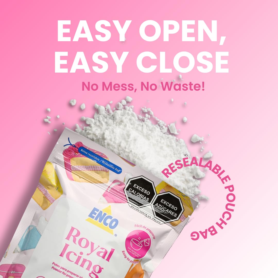 ENCO White Royal Icing Mix, Vanilla Flavor – Easy to Use, Just Add Water, Smooth Glossy Finish, 4.4 lb (2 kg)