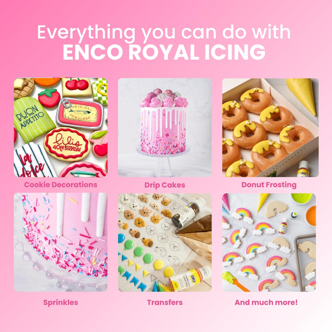 ENCO White Royal Icing Mix, Vanilla Flavor – Easy to Use, Just Add Water, Smooth Glossy Finish, 4.4 lb (2 kg)