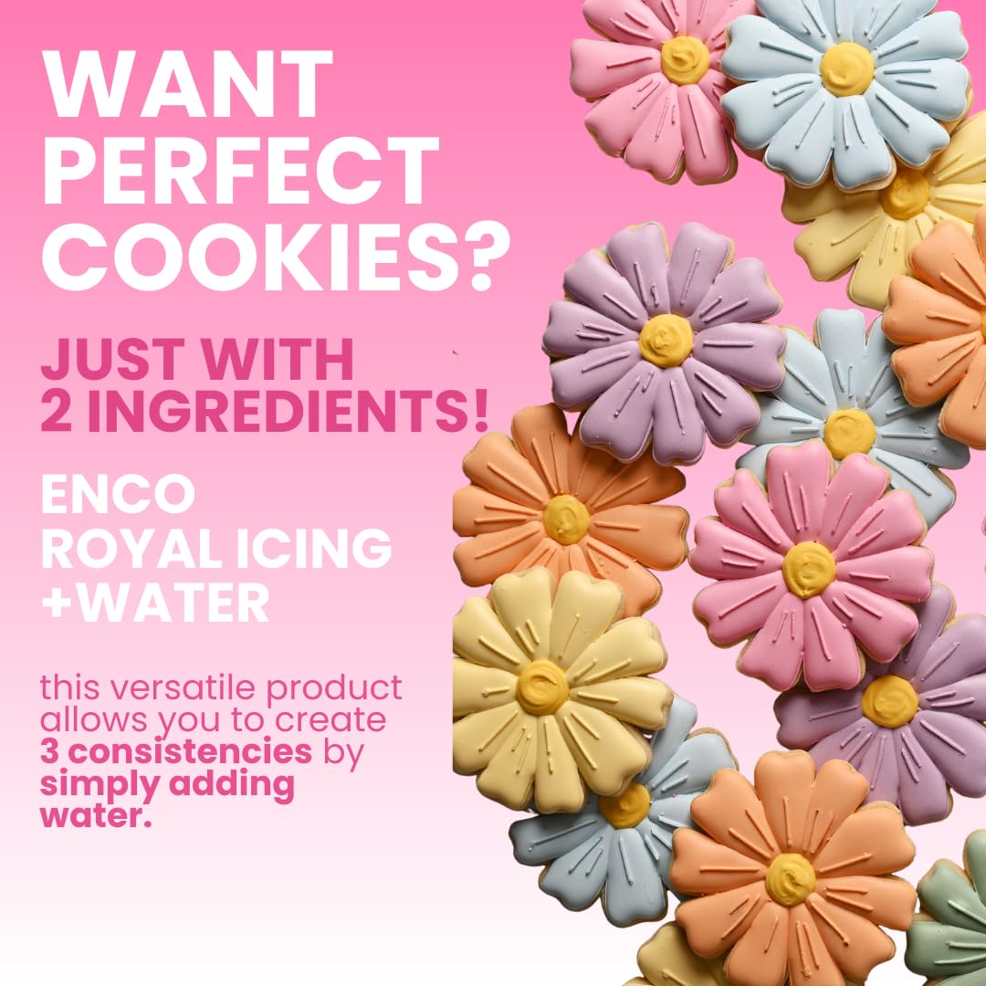 ENCO White Royal Icing Mix, Vanilla Flavor – Easy to Use, Just Add Water, Smooth Glossy Finish, 4.4 lb (2 kg)