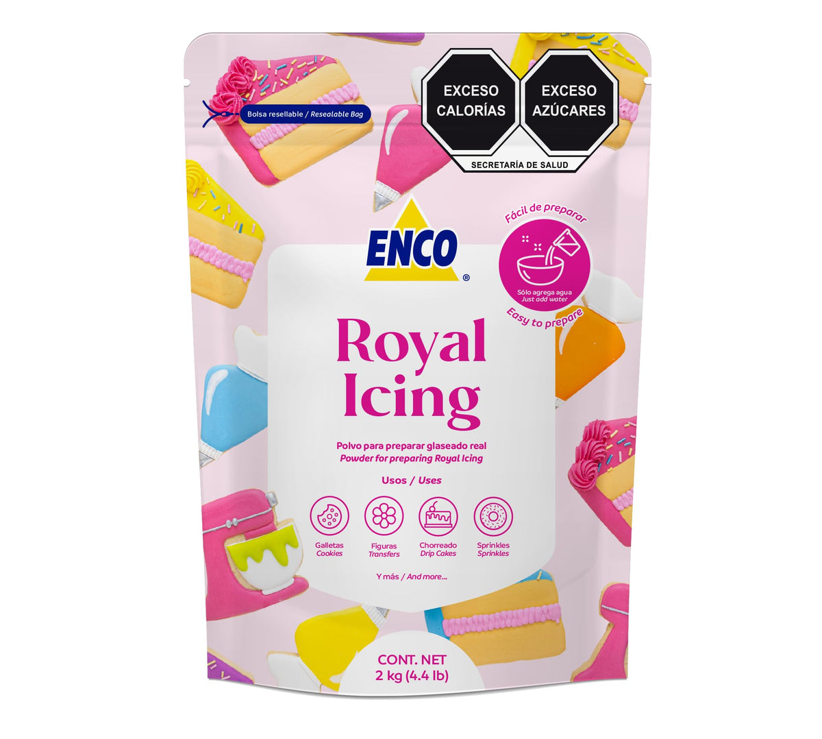 ENCO White Royal Icing Mix, Vanilla Flavor – Easy to Use, Just Add Water, Smooth Glossy Finish, 4.4 lb (2 kg)