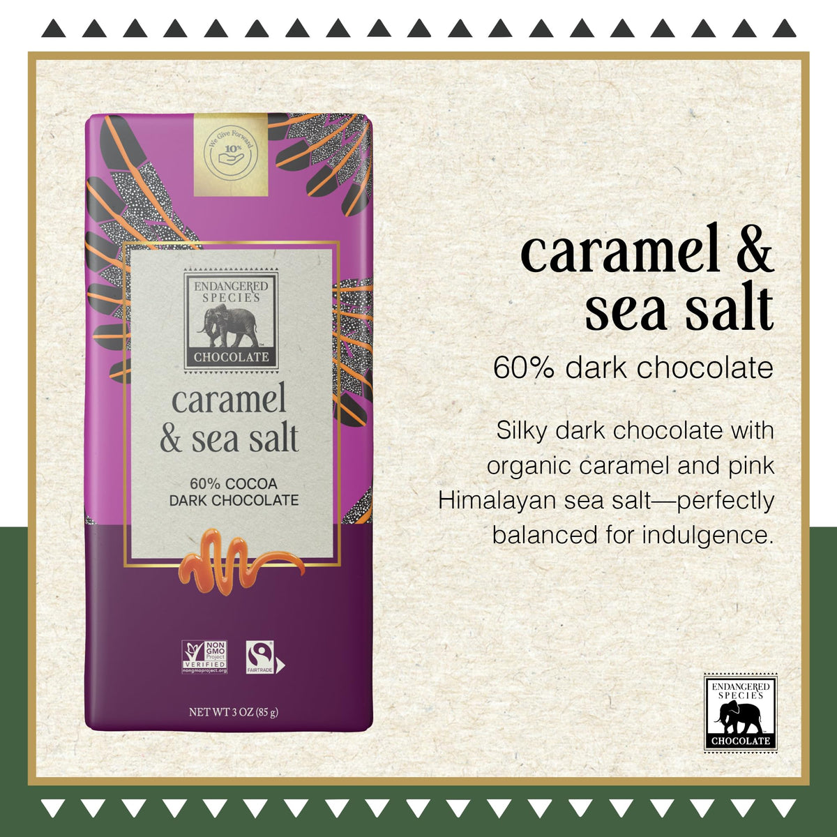 Endangered Species Dark Chocolate Bar with Caramel & Sea Salt – 60% Cocoa
