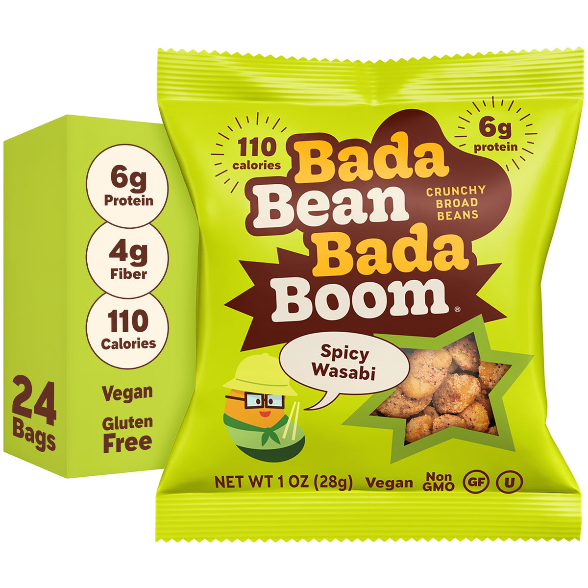 Enlightened Bada Bean Bada Boom – Crunchy Roasted Broad Bean Snacks, High Protein, Vegan, Gluten-Free, 110 Cal per 1 oz (Pack of 24)