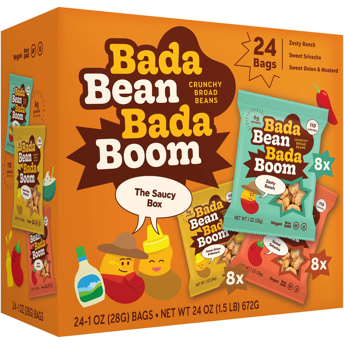 Enlightened Bada Bean Bada Boom – Plant-Based, Gluten-Free, Vegan Broad Bean Snacks | 110 Calories per Serving, 1 oz Pack of 24