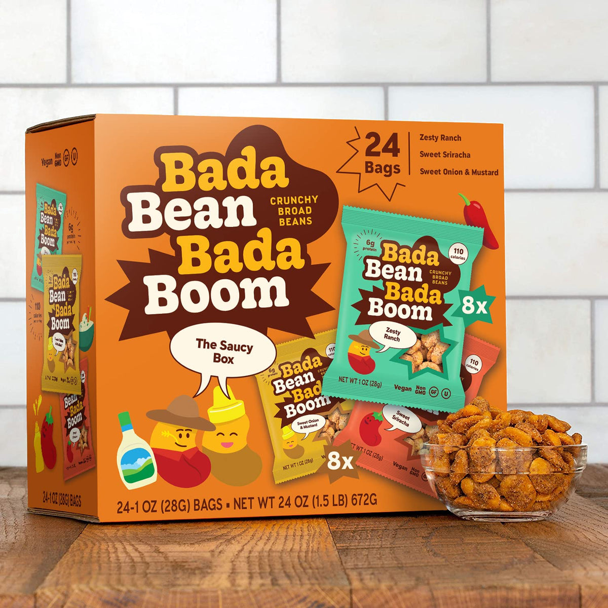 Enlightened Bada Bean Bada Boom – Plant-Based, Gluten-Free, Vegan Broad Bean Snacks | 110 Calories per Serving, 1 oz Pack of 24