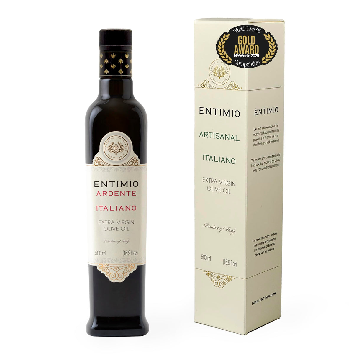 Entimio Ardente Organic Italian EVOO – 2026 NYIOOC Gold, Early Harvest Sicilian, 16.9 oz