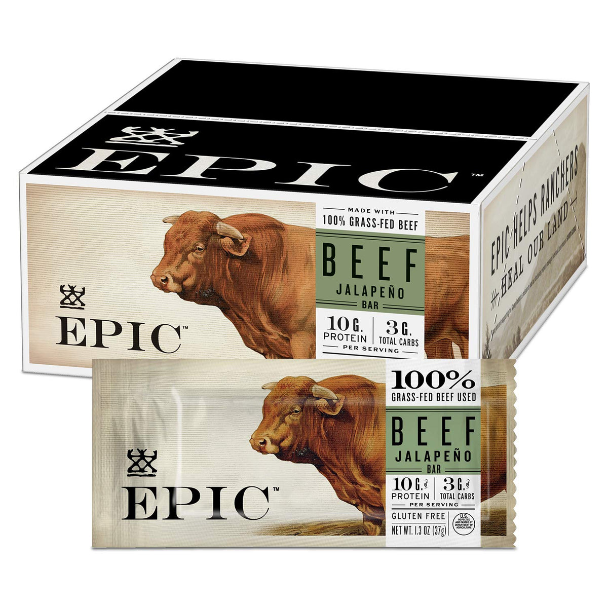 EPIC Beef Jalapeño Bars – Keto & Paleo Friendly, Whole30 Approved, Gluten Free | 12 Bars (15.6 oz)