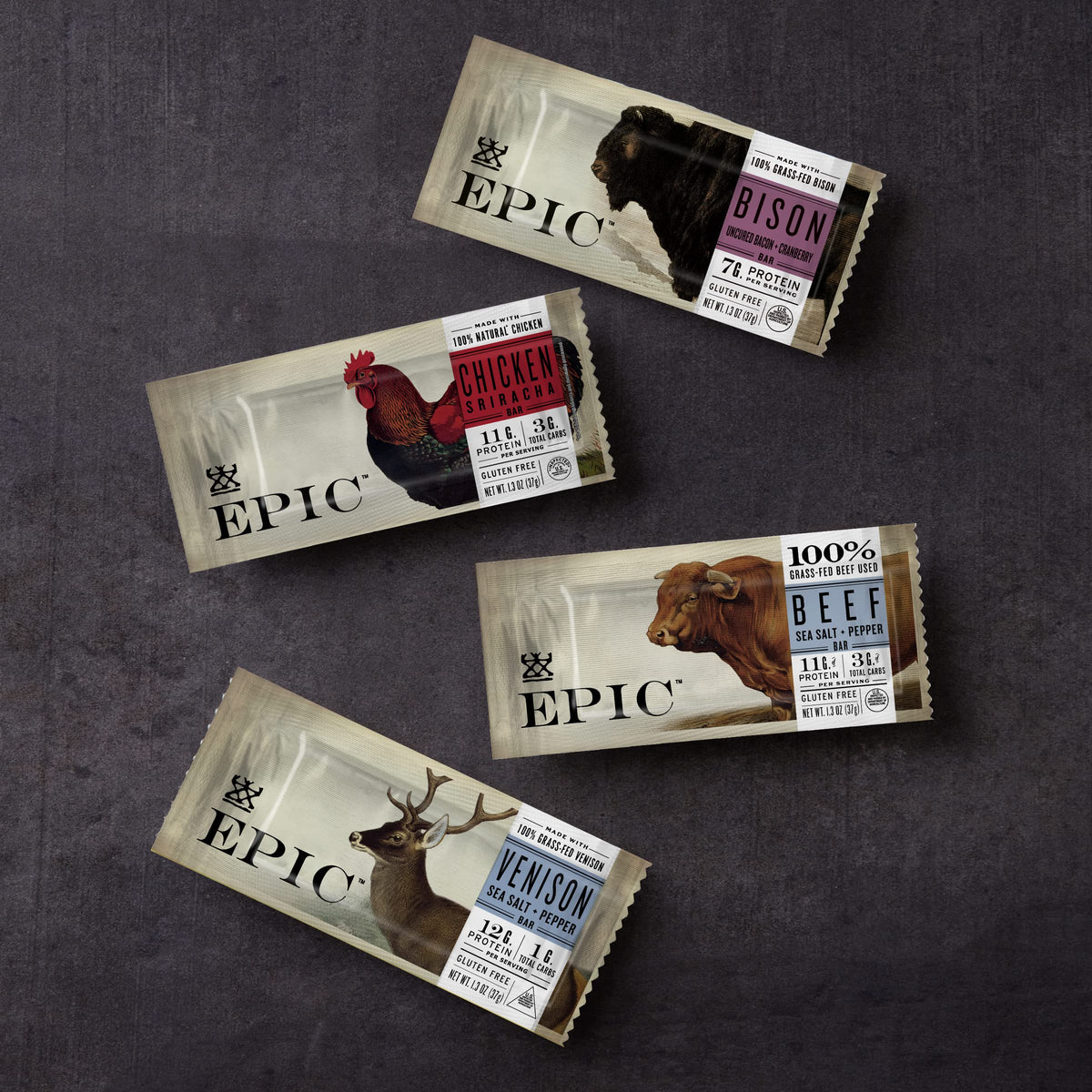 EPIC Bison Uncured Bacon Cranberry Bars - Grass-Fed Protein, Gluten Free (12 Bars)