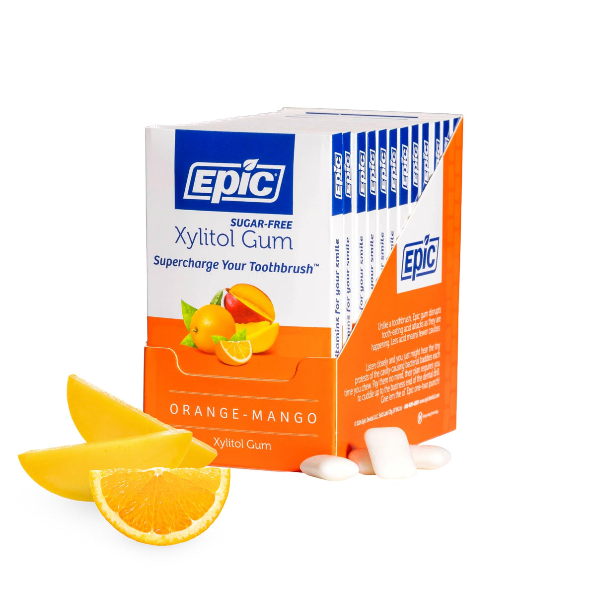 Epic 100% Xylitol Orange Mango Chewing Gum – Sugar Free & Aspartame Free, 12-Piece Pack