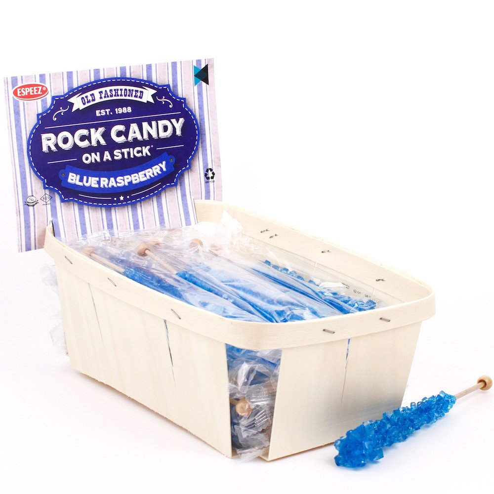 Espeez Extra Large Blue Raspberry Rock Candy Sticks — 24 Pack for Weddings & Parties, Individually Wrapped