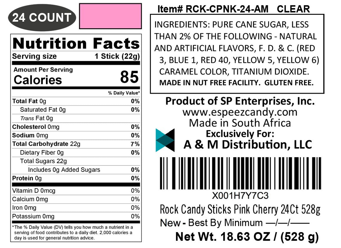 Espeez Extra Large Pink Cherry Rock Candy Sticks – 24g Each, Individually Wrapped