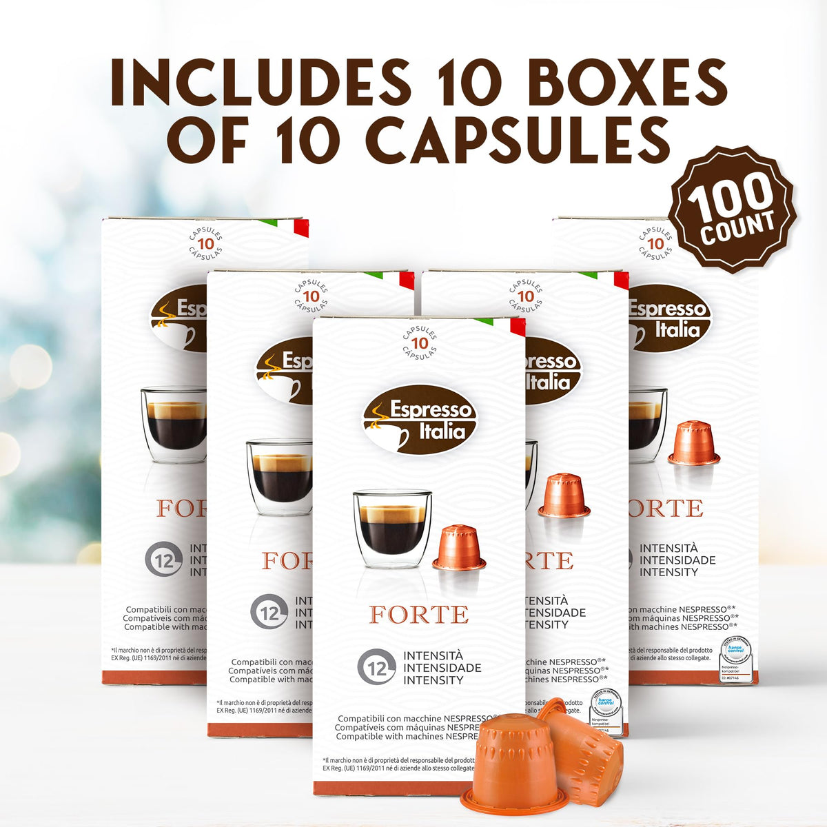 Espresso Italia FORTE Pods for Nespresso Original Line – 12/12 Intensity, 95% Robusta, Thick Crema