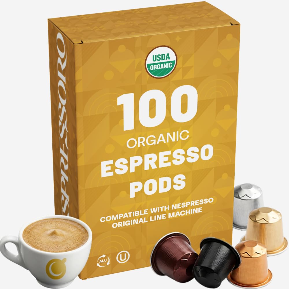 Espressoro 100 Organic Espresso Capsules – USDA Organic Aluminum Pods for Nespresso Original