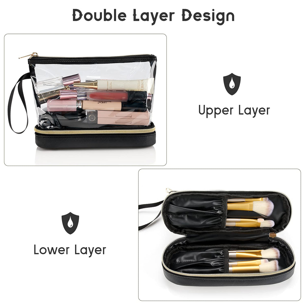 Ethereal Travel Makeup Bag, Clear Cosmetic Bag Make Up Organizer TSA Approved Toiletry Bag, Waterproof Pouch for Women Purse for Toiletries Accessories Brushes