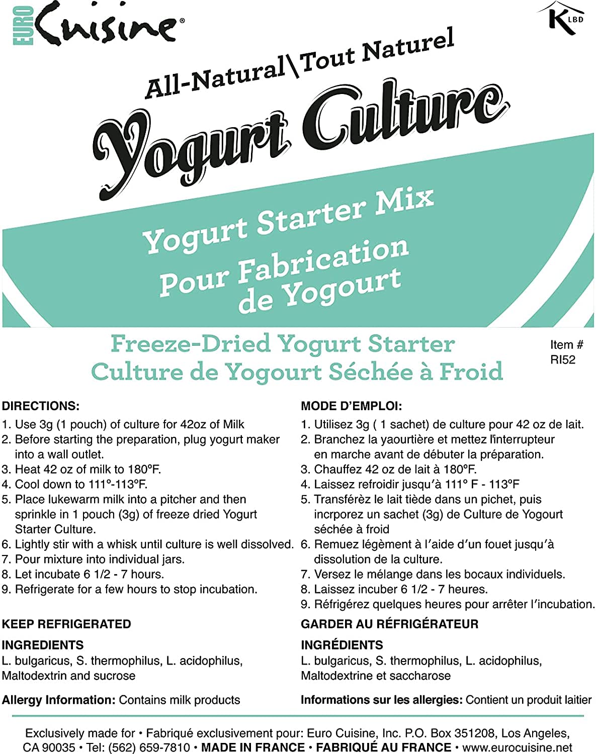 Euro Cuisine All Natural Yogurt Culture Starter – 2-Pack for Home Yogurt