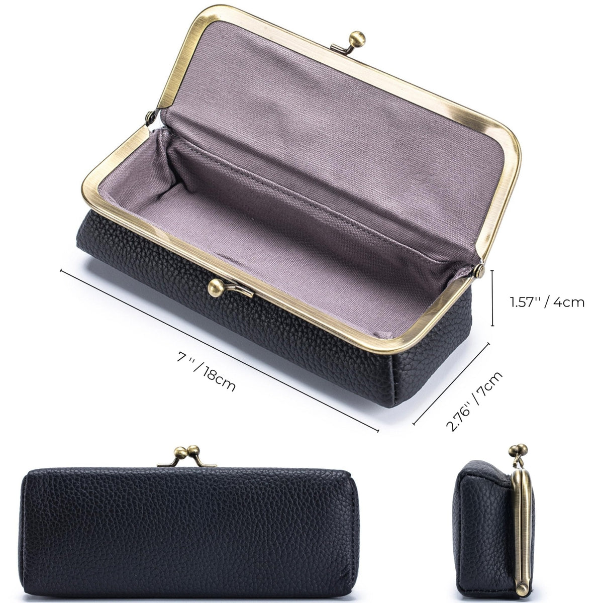 EutDett Leather Makeup Bag, Small Makeup Organizer for Purse Essentials, Versatile Travel Lipstick Case, Cosmetic Pouch & Fashion Pencil Pouch for Women (Wine Red)