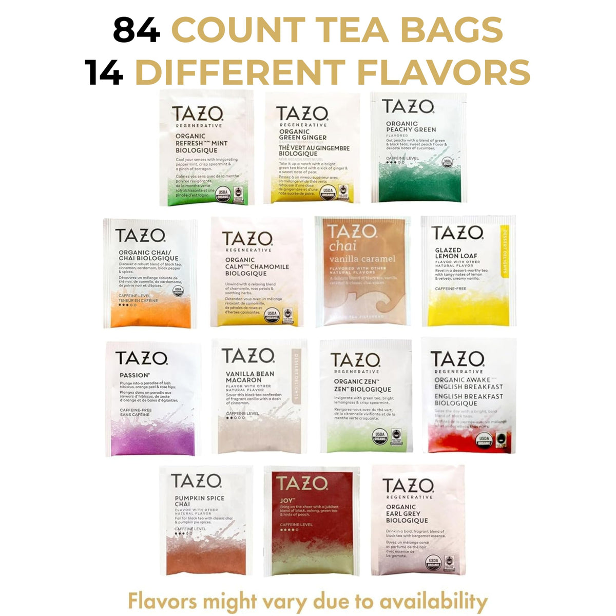 84 Tea Bags Sampler Pack – 14 Flavors Gift Box (42 Count x2) | Eva's Gift Universe