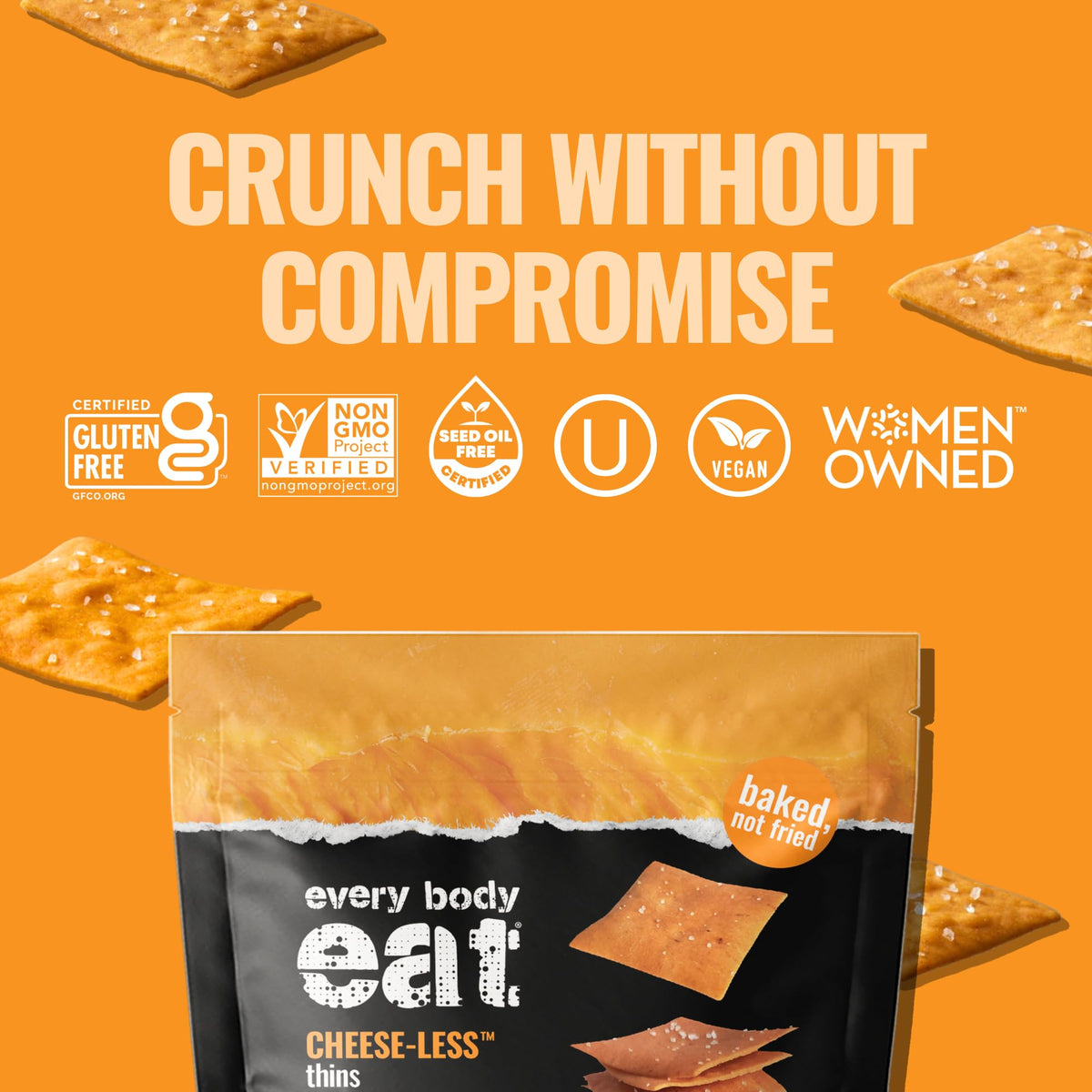 Every Body Eat Gluten Free Crackers – Dairy-Free Cheddar Style Vegan Snacks, Seed Oil Free (Pack of 6, 4 oz Bags)