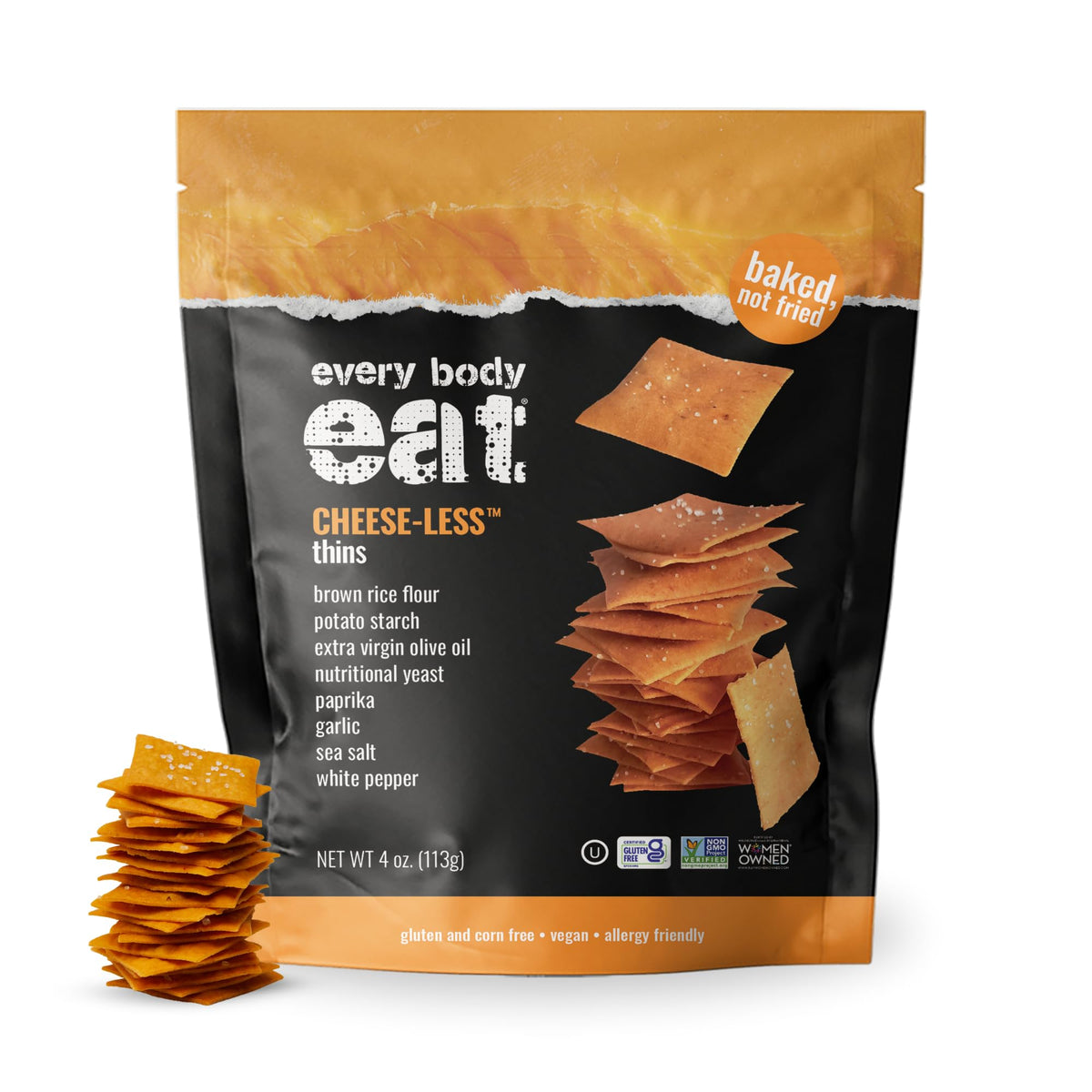 Every Body Eat Gluten Free Crackers – Dairy-Free Cheddar Style Vegan Snacks, Seed Oil Free (Pack of 6, 4 oz Bags)