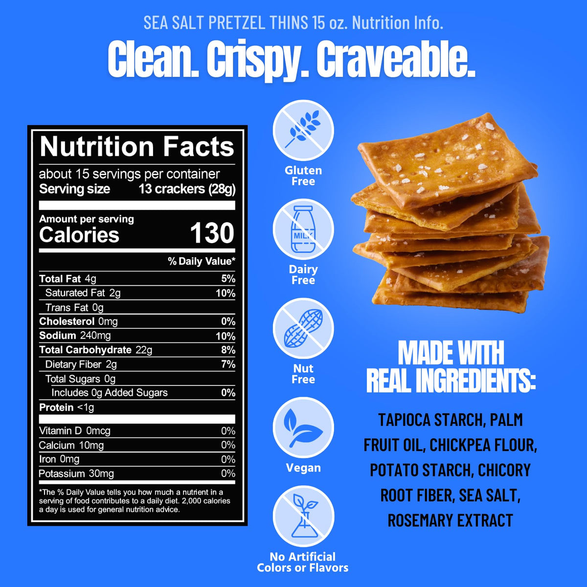 Every Body Eat Gluten Free Sea Salt Pretzel Thins – Grain Free, Vegan & Dairy Free (15 oz)