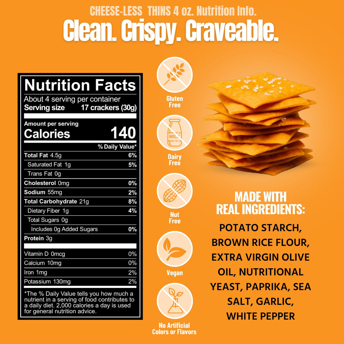 Every Body Eat Gluten Free Crackers – Dairy-Free Cheddar Style Vegan Snacks, Seed Oil Free (Pack of 6, 4 oz Bags)