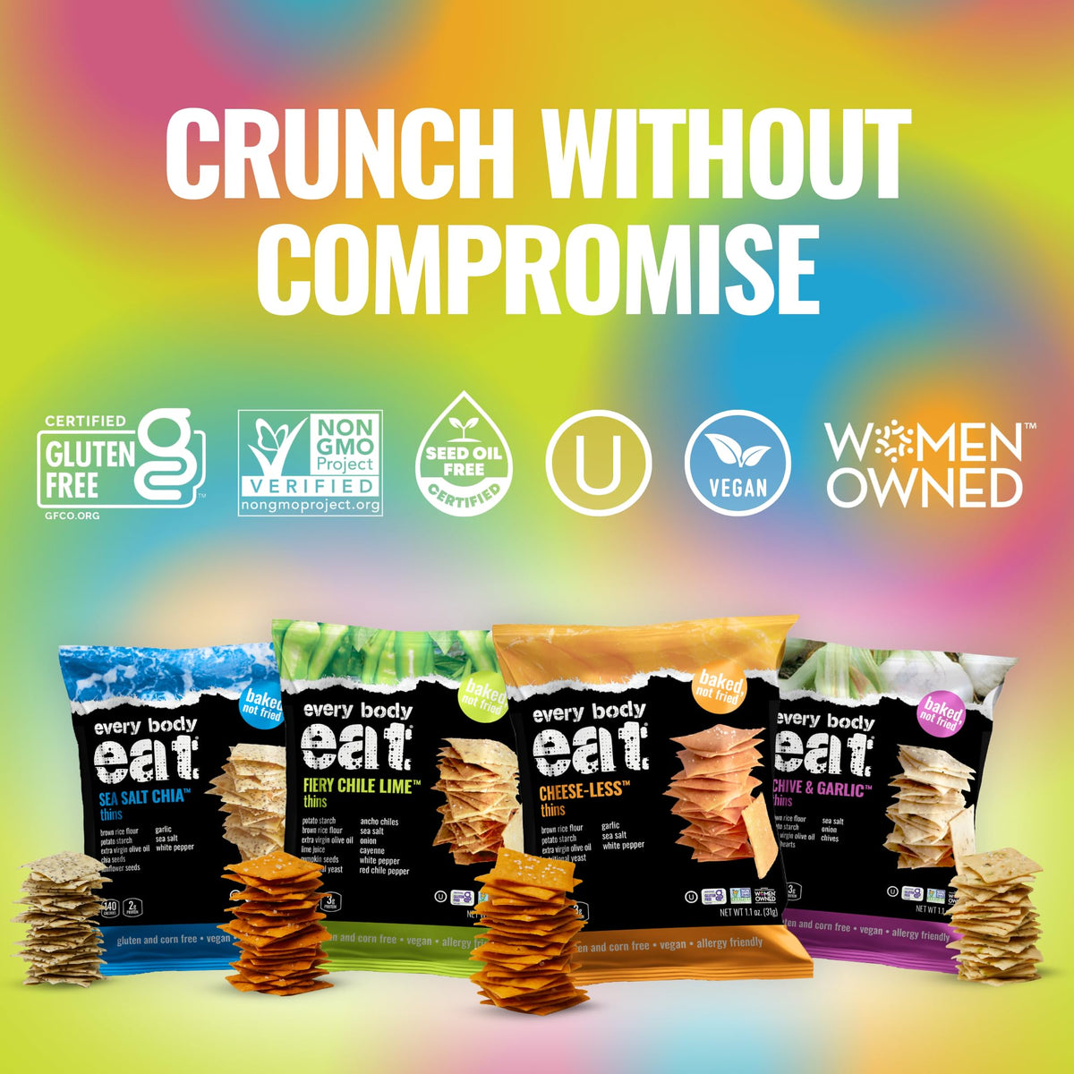 Every Body Eat Snack Thins Variety Pack – Gluten Free, Dairy Free, Vegan, Seed Oil Free (20 x 1.1oz)