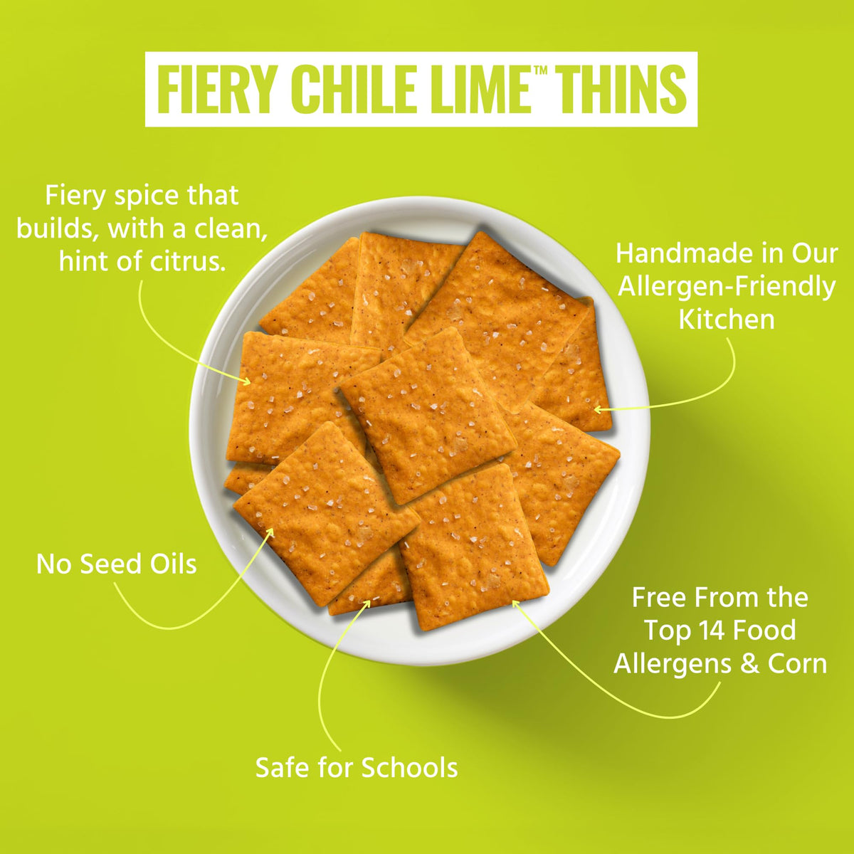 Every Body Eat Fiery Chile Lime Cracker Thins — Gluten Free, Vegan, Dairy Free, Nut Free, Seed Oil Free (4oz Case of 6)