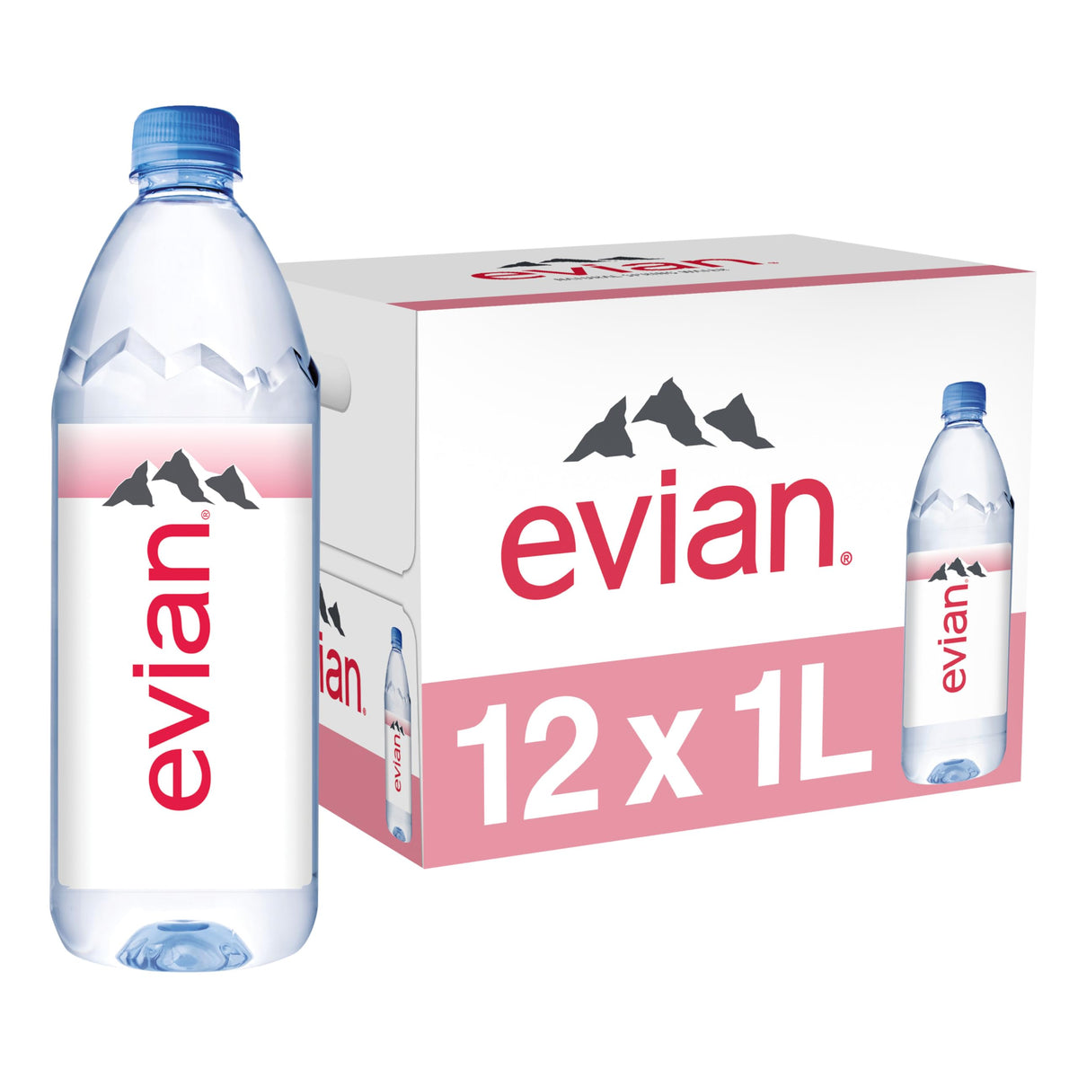 Evian Natural Spring Water 1 L Bottle (12 Pack) | Alpine Purity & Balanced Hydration