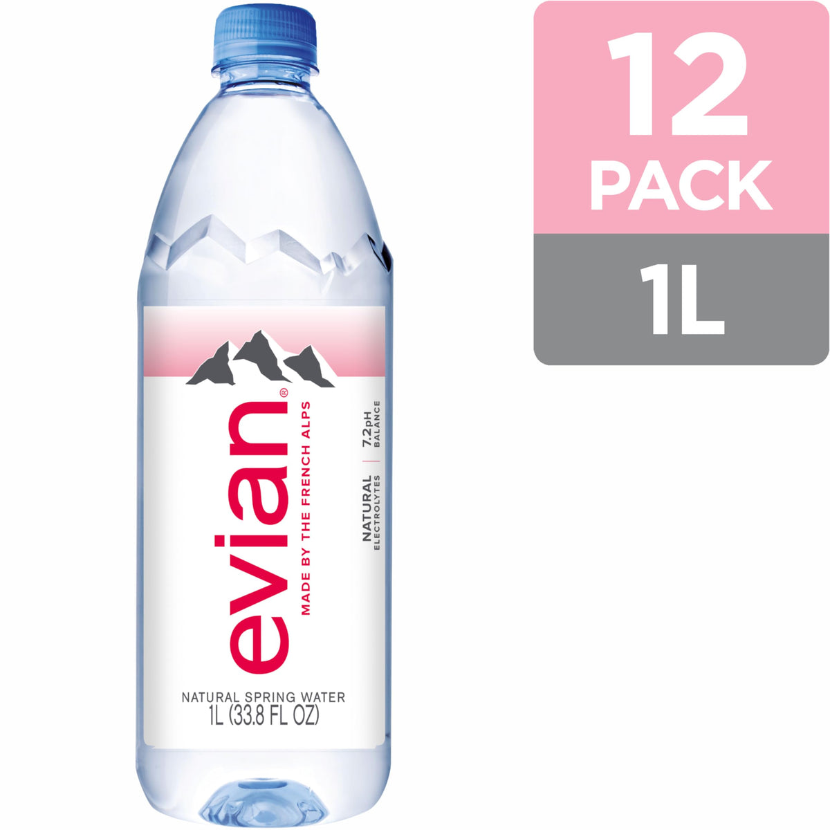 Evian Natural Spring Water 1 L Bottle (12 Pack) | Alpine Purity & Balanced Hydration