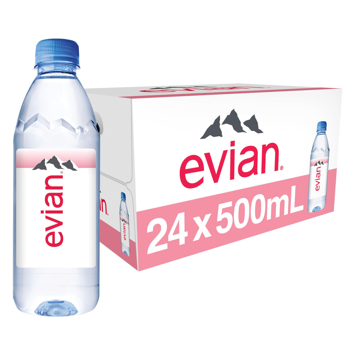 evian Natural Spring Water – Pure Hydration with Natural Electrolytes | 16.9 fl oz / 500 mL (Pack of 24)