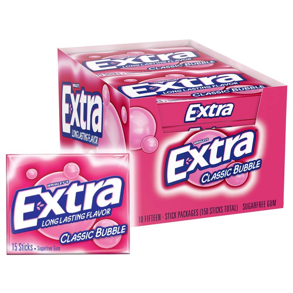 Extra Sugar Free Gum – Classic Bubble, 15-Piece Slim Packs, Pack of 20 (300 Pieces)