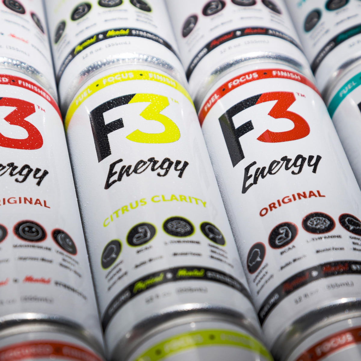 F3 Energy Drink Variety Pack – BCAA, Panax Ginseng & Ginkgo for Focus & Recovery (12 Pack)