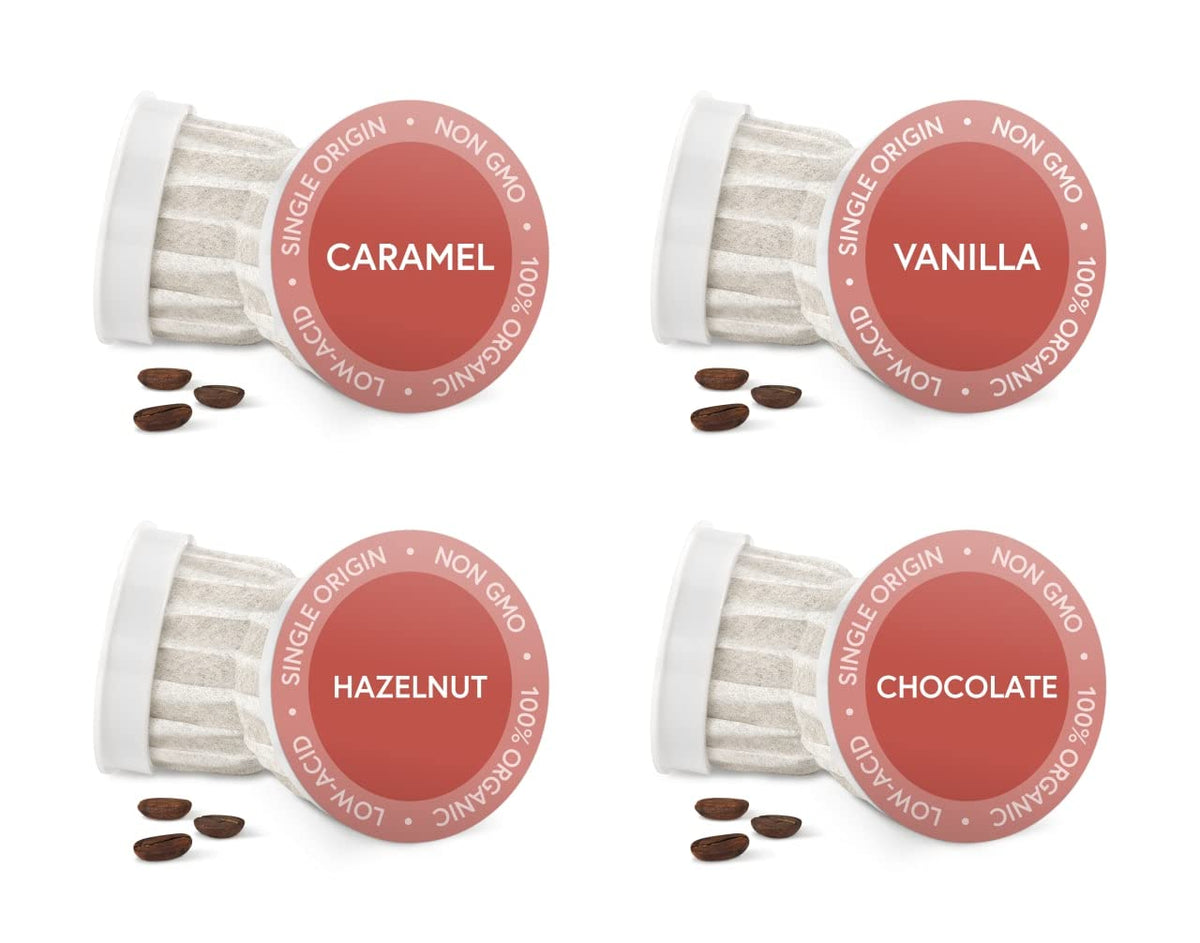 Fabula Organic Flavored Coffee Pods Sampler Pack | Low Acid, Single Origin – 24 Count