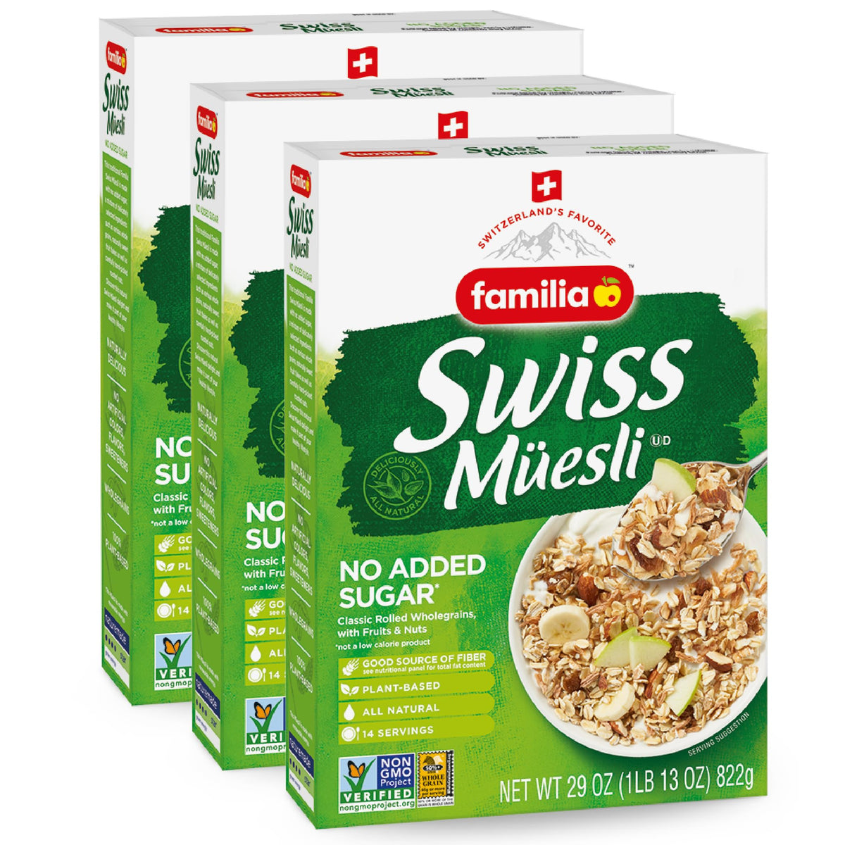 Familia Swiss Muesli Cereal – 0g Added Sugar, Raisins & Nuts (3 x 29 oz)