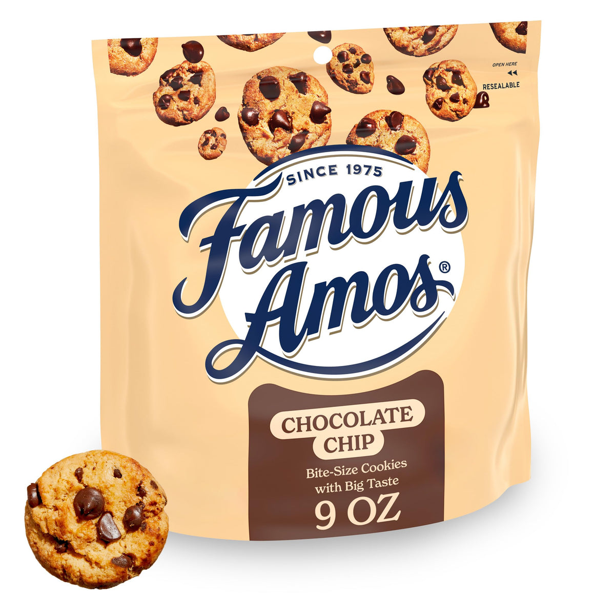 Famous Amos Classic Chocolate Chip Cookies – Bite-Size, Resealable 9 oz Bag, 8-Pack